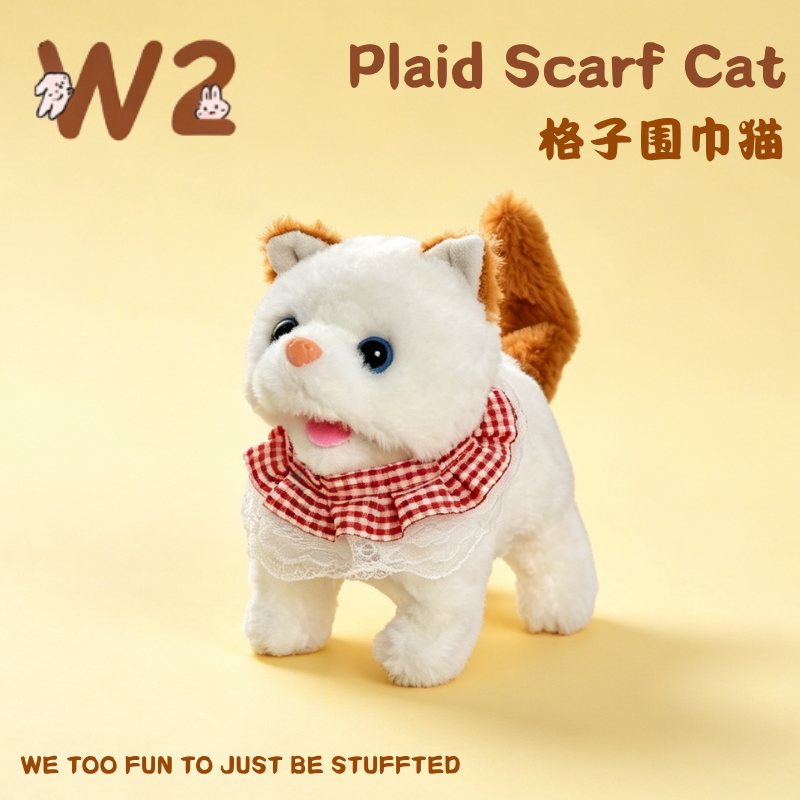 W2TOY Electric Plush Toy - Plaid Scarf Cat（1pcs）